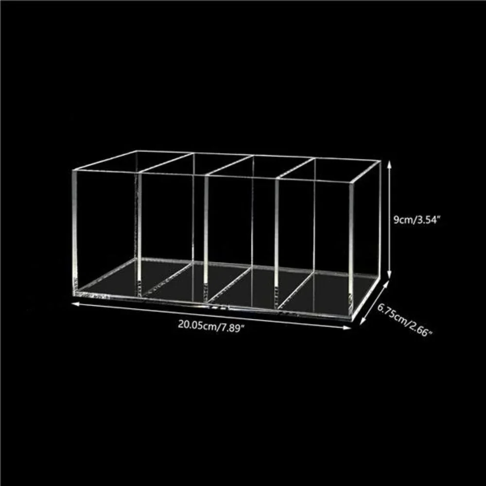 Clear Acrylic Pen Holder Organizer 4Compartment Pencil Makeup Brush Desk Storage